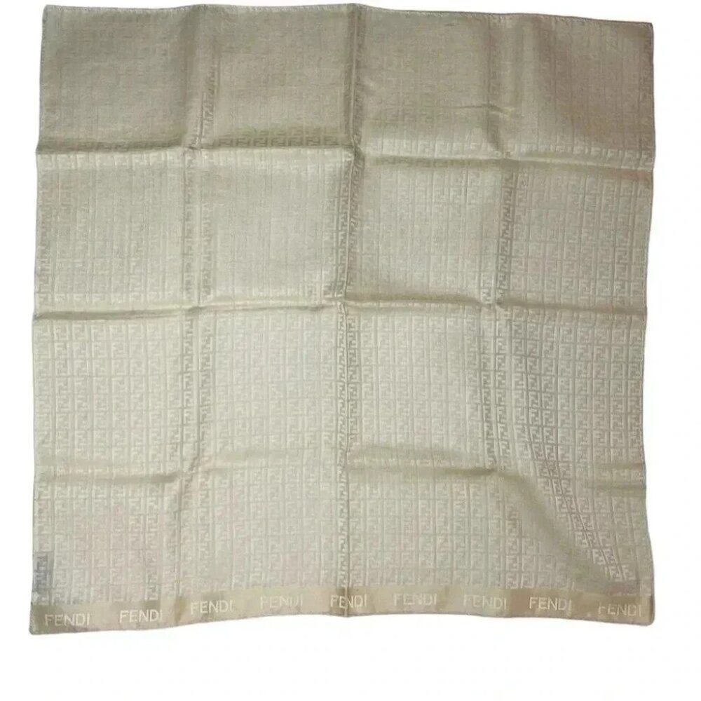 EUC Fendi beige Zucchino FF Logo Printed Scarf - Picture 5 of 9